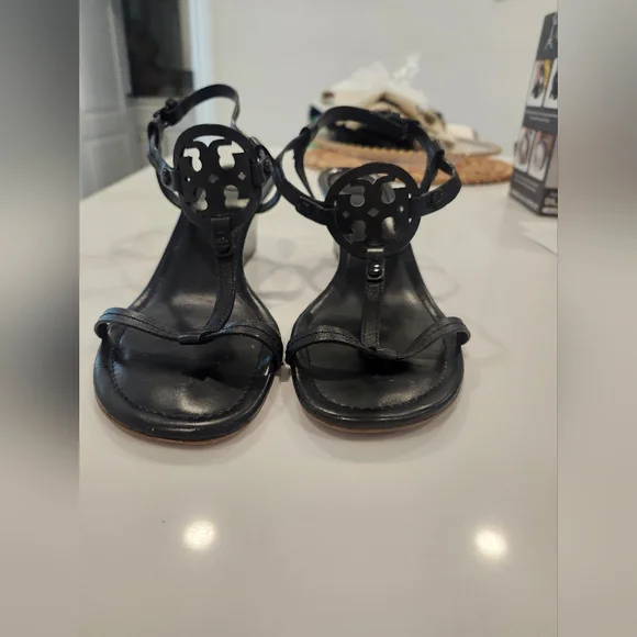 Tory Burch Miller Black Leather Wedge Sandals - Picture 6 of 14